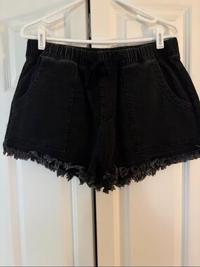 SHEIN Black Frayed Hem Denim Shorts